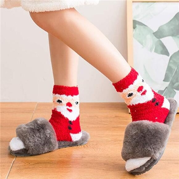 Women’s Christmas Fuzzy Socks - Cute Cozy Fluffy Slipper Socks for Winter - Picture 2 of 6